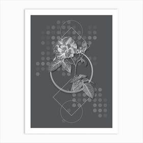 Vintage Apothecary Rose Botanical with Line Motif and Dot Pattern in Ghost Gray n.0012 Art Print
