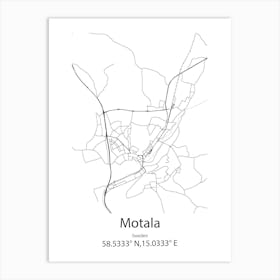 Motala,Sweden Minimalist Map Art Print