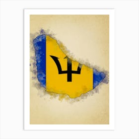 Barbados Flag Vintage Art Print