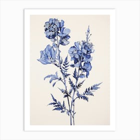 Blue Botanical Aconitum 2 Art Print