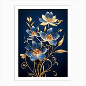 Blue Flowers On A Blue Background 1 Art Print