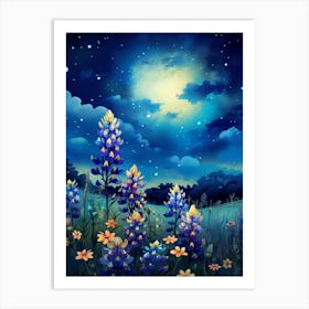 Bluebonnet Wildflower With Starry Sky (4) Art Print