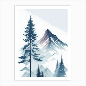 Mountain And Forest In Minimalist Watercolor Vertical Composition 73 Art Print