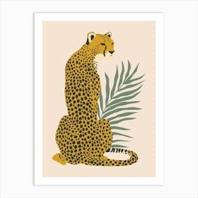Cheetah with Tropical Leaves - Beige Art Print