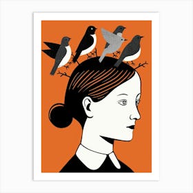 Woman With Birds On Her Head Art Print