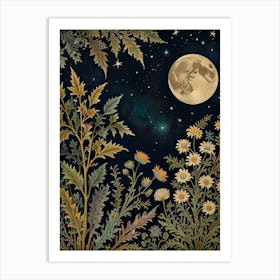 Moon And Flowers Style William Morris 1 Art Print 4 Art Print