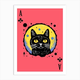Playing Cards Cat 7 Pink And Black Art Print