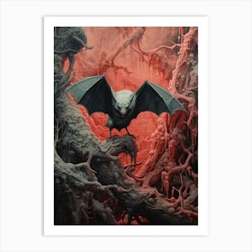 Ghost Faced Bat Red Illustration 1 Art Print