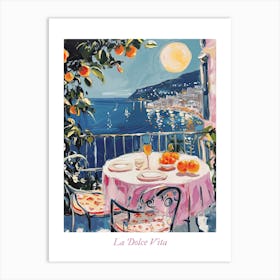 La Dolve Vita Sicily Italy Watercolour Watercolour Night Oranges Art Print