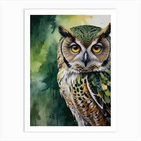 The Watcher of the Greenwood: An Owl Painting Art Print