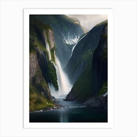 Nærøyfjord Waterfalls, Norway Realistic Photograph (3) Art Print