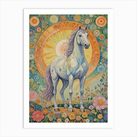 Horse In The Floral Sun Art Print