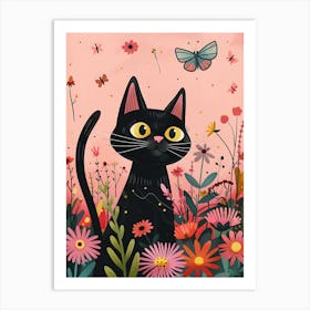 Black Cat In The Garden 2 Art Print