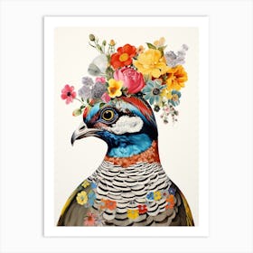 Bird With A Flower Crown Partridge 2 Art Print