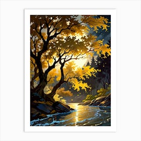 Autumn Forest By The River Art Print