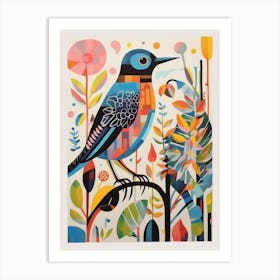 Colourful Scandi Bird Hermit Thrush 4 Art Print