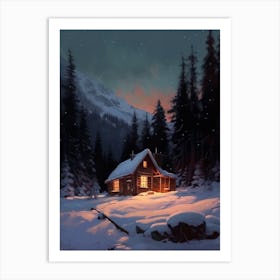 Winter Cabin Painting 3 Art Print