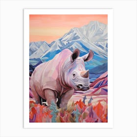 Icy Patchwork Rhino Art Print