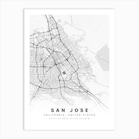 San Jose California USA White Map Art Print