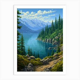 Lake Chelan Washington Pointillism 9 Art Print