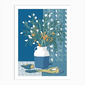 Blue Vase With Flowers 1 Art Print