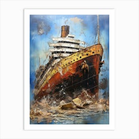 Titanic Ship Wreck Colourful Illustration 1 Art Print