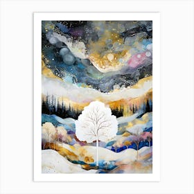 Stunning Abstract Cosmic Tree Digital Art Vibrant Surreal Landscape Printable for Modern Home Decor Poster