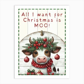 Sweet Christmas Cow White Shiplap Sign Art Print