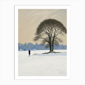 Lone Tree Snow Silhouette Art Print