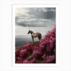 Horse In Pink Flowers Art Print