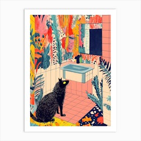 Cat In Bathroom Art Print