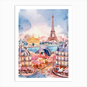 Paris Watercolor Painting Art Print