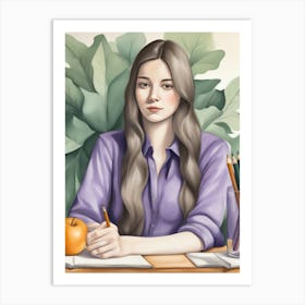 Girl At Her Desk 1 Art Print
