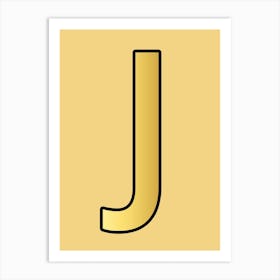 Letter J Gold Alphabet Yellow Art Print