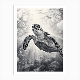 Black And White Illuminated Sea Turtle Art Print