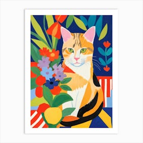 Cat With Flowers 1 Art Print