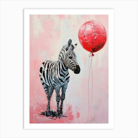 Cute Zebra 4 With Balloon Art Print