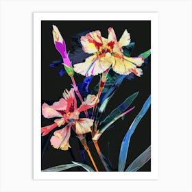 Neon Flowers On Black Carnation Dianthus 3 Art Print