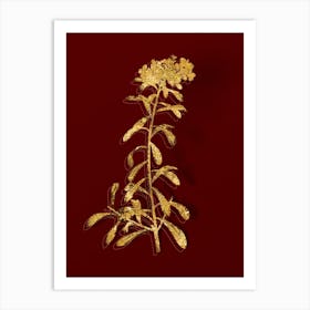Vintage Small White Flowers Botanical in Gold on Red n.0076 Art Print