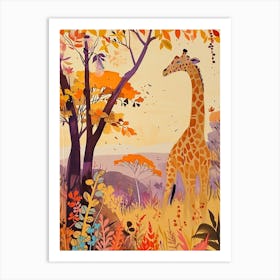 Giraffes At Dusk Illustration 2 Art Print