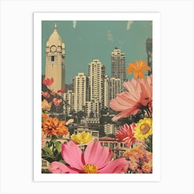 Mumbai   Floral Retro Collage Style 1 Art Print