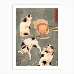 Japanese Ukiyo-E Four Cats Art Print