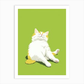 Cat Sleeping On Green Background Art Print