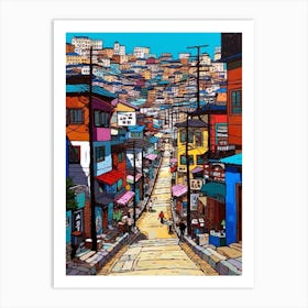 Painting Of Seoul South Korea With A Cat In The Style Of Pop Art 2 Art Print