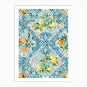 Sicilian azure tiles, lemons and citrus fruit Poster