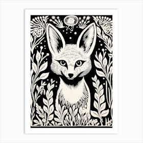 Fox In The Forest Linocut Illustration 19  Art Print