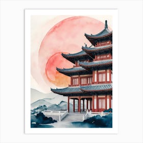 Watercolor Chinese Pagoda 2 Art Print