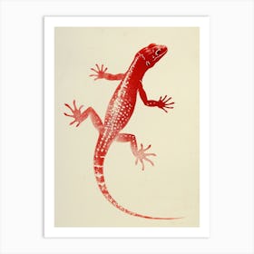 Red Mediterranean House Gecko Blockprint 4 Art Print