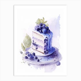 Blueberry Cake Dessert Gouache Flower Art Print