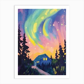 Northern Lights Gouache Painting Art Print